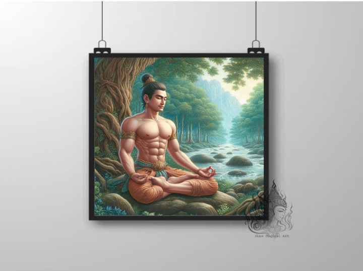 ภาพ เจ้าชายบำเพ็ญ สีน้ำมันบนแคนวาส : Prince Meditates Art Work Oil Paint on Canvas