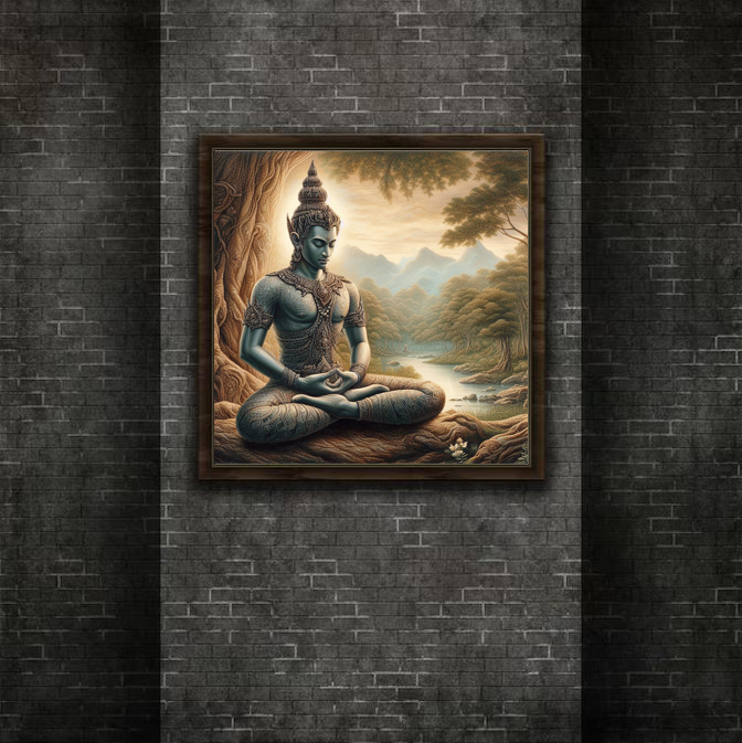 ภาพ โพธิสัตว์บำเพ็ญ สีน้ำมัน บนแคนวาส : Pothisatra Meditate Art Work Oil Paint on Canvas